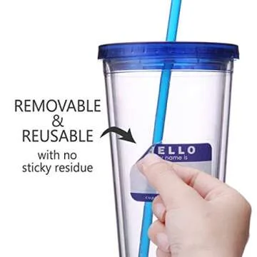 Cupture 12 Insulated Double Wall Tumbler Cup with Lid, Reusable Straw & Hello Name Tags, 12 Colors