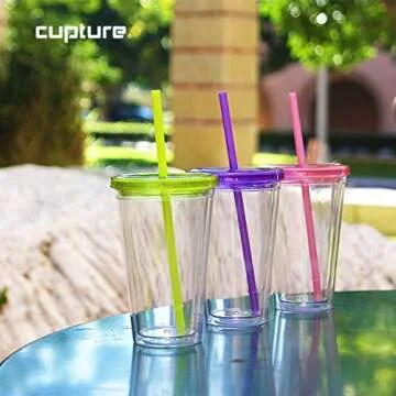 Cupture 12 Insulated Double Wall Tumbler Cup with Lid, Reusable Straw & Hello Name Tags, 12 Colors