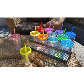 Cupture 12 Insulated Double Wall Tumbler Cup with Lid, Reusable Straw & Hello Name Tags, 12 Colors