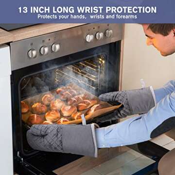 6 Pcs Oven Mitts and Pot Holders, 500℉ Heat Resistant Oven Mitts with Kitchen Towels Soft Cotton Lining and Non-Slip Silicone Surface Safe for Baking, Cooking, BBQ (Grey)