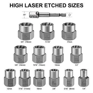 THINKWORK Bolt Extractor Kit for Stripped Fasteners - 13+1 Pieces