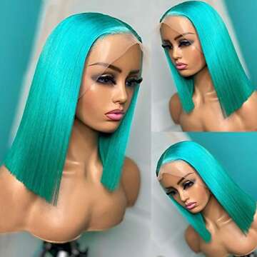 BESFOR Silky Straight Bob Human Hair Wig for Black Women 180 Density Middle Part Brazilian HD Transp...