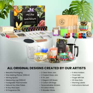 ASH & HARRY Premium Soy Candle Making Kit for Adults, Complete Gift Set with 10 Premium Tins & Jars,...