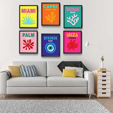 Travel Art Prints Set, Aesthetic Canvas Wall Art Prints for Preppy Room Decor, Abstract Travel Poster Set of 6 (8*10in,UNFRAMED), Gallery Wall Set, Colorful Wall Art, Maximalist Decor, Preppy Things