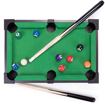 Tabletop Pool, Mini Pool Table & Billiard Set | Small Billiards Game with 16 Resin Balls, 2 Pool Cue...