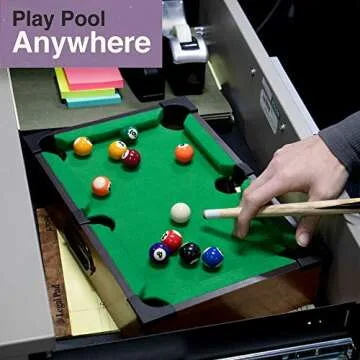 Tabletop Pool, Mini Pool Table & Billiard Set | Small Billiards Game with 16 Resin Balls, 2 Pool Cues, Triangle Rack, & Chalk | Travel-Friendly & Office Desk Games, Bartop, or Home Use & Easy Storage