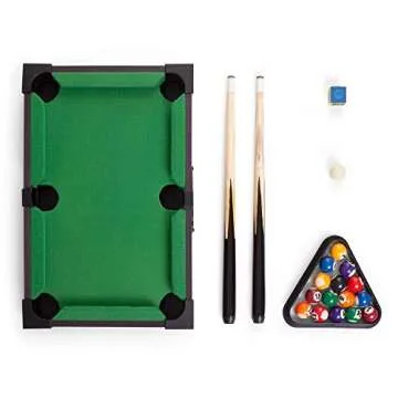 Tabletop Pool, Mini Pool Table & Billiard Set | Small Billiards Game with 16 Resin Balls, 2 Pool Cues, Triangle Rack, & Chalk | Travel-Friendly & Office Desk Games, Bartop, or Home Use & Easy Storage