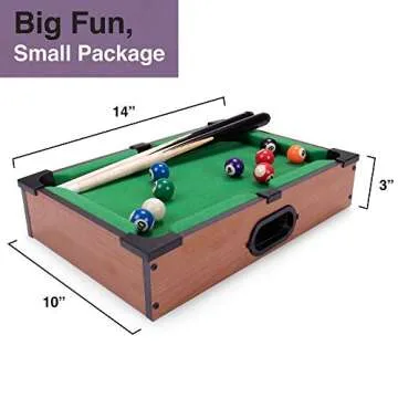 Tabletop Pool, Mini Pool Table & Billiard Set | Small Billiards Game with 16 Resin Balls, 2 Pool Cues, Triangle Rack, & Chalk | Travel-Friendly & Office Desk Games, Bartop, or Home Use & Easy Storage