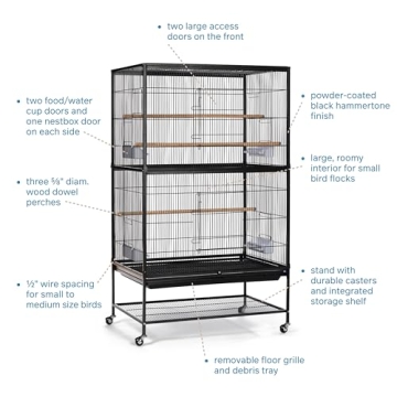 Spacious Wrought Iron Flight Cage for Small Birds