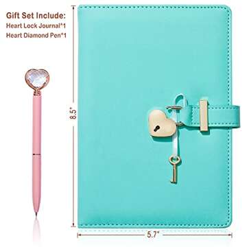 JEWPHX Heart Shaped Lock Diary with Key&Heart Diamond Pen,PU Leather Cover,A5,Journal Secret Noteboo...