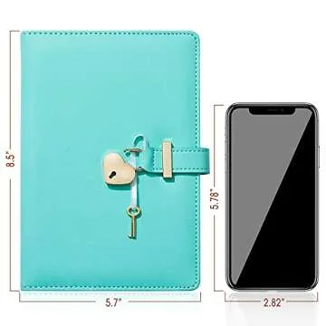 JEWPHX Heart Shaped Lock Diary with Key&Heart Diamond Pen,PU Leather Cover,A5,Journal Secret Notebook Gift for Women Girls (A5(8.5"*5.7"), 01-Green)