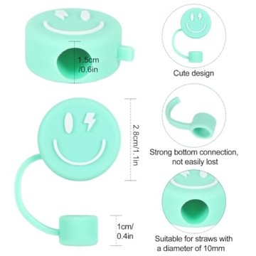 Smiling Face Straw Covers 4Pcs Macaron Silicone Toppers