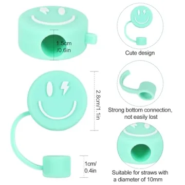 Smiling Face Straw Covers 4Pcs Macaron Silicone Toppers