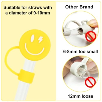 Smiling Face Straw Covers 4Pcs Macaron Silicone Toppers