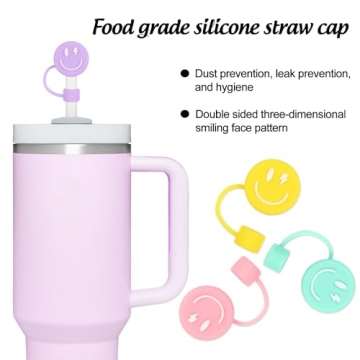 Smiling Face Straw Covers 4Pcs Macaron Silicone Toppers