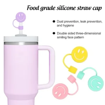 Smiling Face Straw Covers 4Pcs Macaron Silicone Toppers