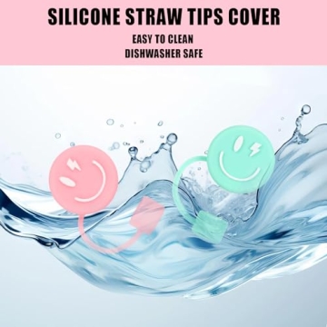 Smiling Face Straw Covers 4Pcs Macaron Silicone Toppers