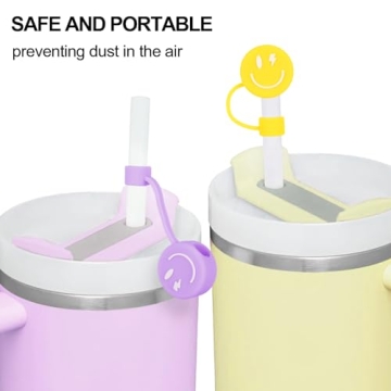 Smiling Face Straw Covers 4Pcs Macaron Silicone Toppers