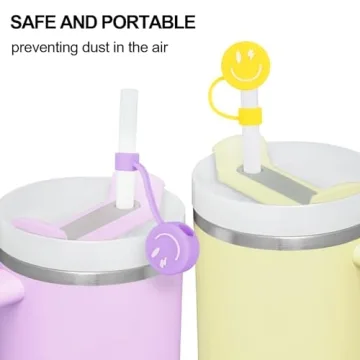 Smiling Face Straw Covers 4Pcs Macaron Silicone Toppers