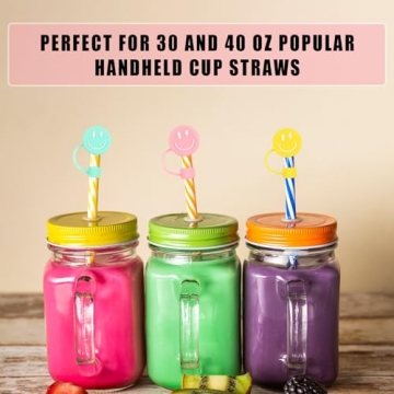 Smiling Face Straw Covers 4Pcs Macaron Silicone Toppers