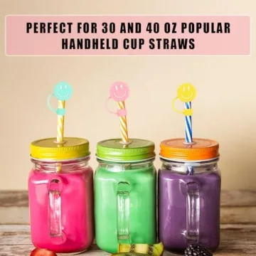 Smiling Face Straw Covers 4Pcs Macaron Silicone Toppers