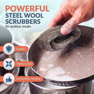 PAMI Steel Wool Scrubbers (Pack of 8) - Steel Wool Cleaning Pads for Dirt, Grease & Grime- Wool Scru...