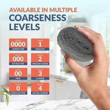 PAMI Steel Wool Scrubbers (Pack of 8) - Steel Wool Cleaning Pads for Dirt, Grease & Grime- Wool Scrubber Sponges for Kitchen & Bathroom- #00 Fine Steel Wool for Advanced Buffing, Polishing, Removing