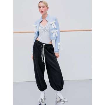 CIDER Women’s Bow Knot Cardigan Knit Zip Up Jackets Color Block Mock Turtleneck Long Sleeve Crop Tops Winter Outfit: Baby Blue, M