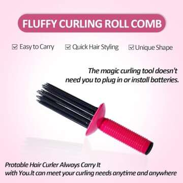 IKNZI Curly Hair Styler Tool - 2024 New Fluffy Curling Comb with Roll Design for Voluminous Curls, Pink