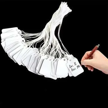 Brothersbox Price Tags with String Attached, 500pcs White Smooth Surface Marking Merchandise Strung Tag Writable Label Small Hang Tag for Pricing Gift Jewelry Clothing 1.375 x 0.875 inch