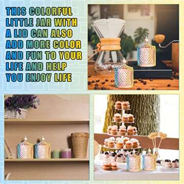 Aoriher 4 Pcs Crystal Glass Candy Jar Set with Lids Home Decorative Storage Jars for Apothecary, Bathroom, Kitchen, and Pantry, Ideal for Cotton Swabs and Jewelry(Medium,Colorful)