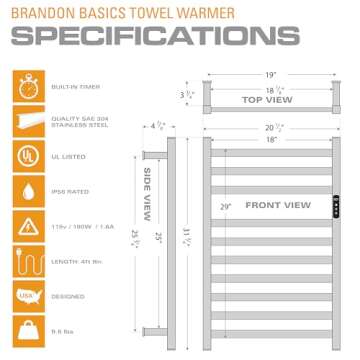 Brandon Basics Towel Warmer with Smart Control Options