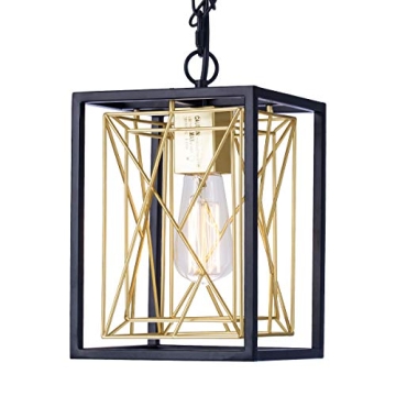 FLOURIM Pendant Lighting, Cage Kitchen Light Fixtures Industrial Farmhouse Chandelier Black Gold Met...