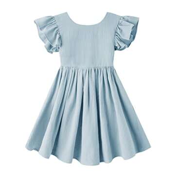 LYXIOF Toddler Baby Girl Cotton Linen Summer Dress Ruffle Sleeve Back Bowknot Kids Beach Dresses Lig...