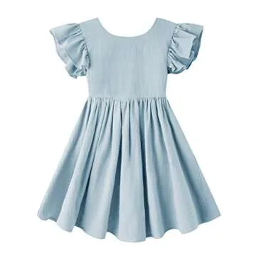 LYXIOF Toddler Baby Girl Cotton Linen Summer Dress Ruffle Sleeve Back Bowknot Kids Beach Dresses Lig...