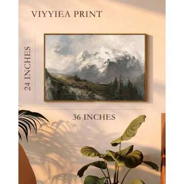 VIYYIEA Vintage Nature Large Framed Wall Art, The Alpine Pastures Paintings Art Decor Room Aesthetic, Canvas Print Artwork, Mountain Landscape Wall Picture for Bedroom Bathroom Office, 24X36 Inch
