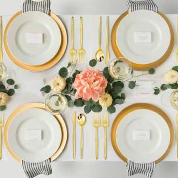 SUT 150PCS Gold Plastic Silverware,Gold Plastic Utensils,Gold Silverware Disposable,Disposable Utensils Heavy Duty,Disposable Cutlery,Includes:50 Knives, Forks and Spoons for Party, Birthday,Wedding