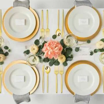 SUT 150PCS Gold Plastic Silverware,Gold Plastic Utensils,Gold Silverware Disposable,Disposable Utensils Heavy Duty,Disposable Cutlery,Includes:50 Knives, Forks and Spoons for Party, Birthday,Wedding