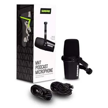 Shure MV7 USB Microphone + Gator 3000 Boom Stand Bundle for Podcasting, Recording, Live Streaming & Gaming, Built-In Headphone Output, All Metal USB/XLR Dynamic Mic, Voice-Isolating Technology - Black