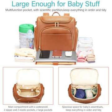 Stylish Leather Diaper Bag Backpack with Changing Pad for Moms - Multi-Function & Large Capacity