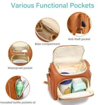 Leather Diaper Bag Backpack with Changing Pad - Stylish & Functional