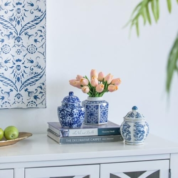A&B Home Blue and White Ginger Jar Set for Elegant Decor
