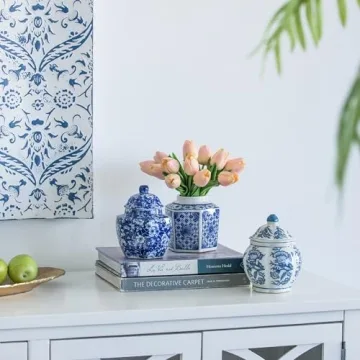 A&B Home Blue and White Ginger Jar Set for Elegant Decor