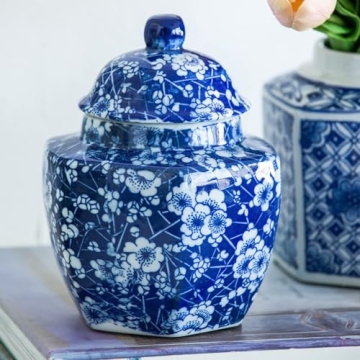 A&B Home Blue and White Ginger Jar Set for Elegant Decor