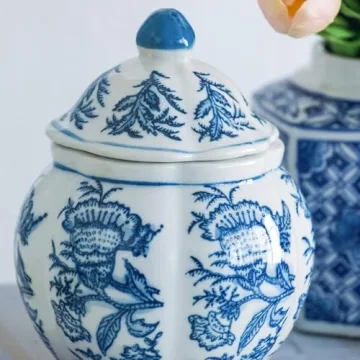 A&B Home Blue and White Ginger Jar Set for Elegant Decor