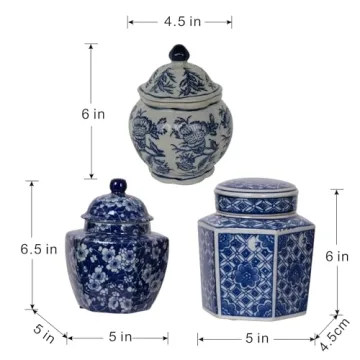 A&B Home Blue and White Ginger Jar Set for Elegant Decor