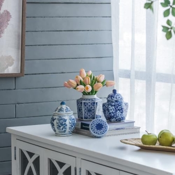 A&B Home Blue and White Ginger Jar Set for Elegant Decor