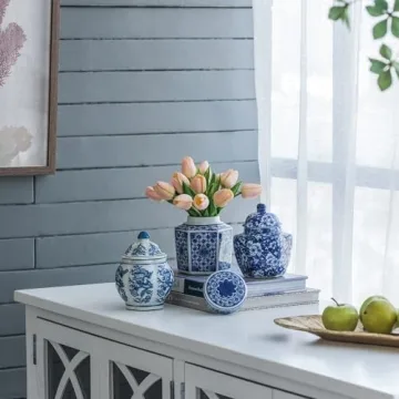 A&B Home Blue and White Ginger Jar Set for Elegant Decor