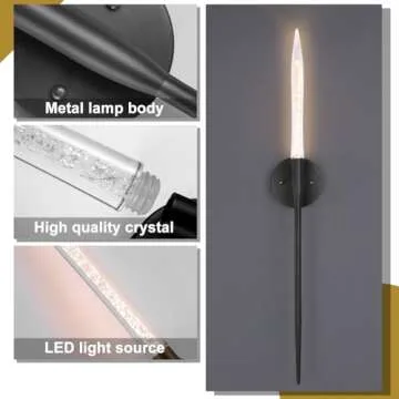 HOMLUCE Modern Black Wall Sconce Lighting，Hardwired Indoor LED Wall Lights, 5W Crystal Column Wall Mount Lamp, Minimalist Candle Wall Sconce Light for Hallway, Stairs, Bedroom, Living Room