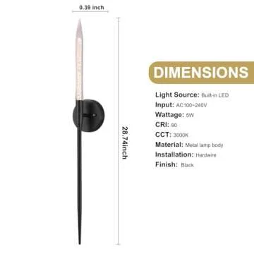 HOMLUCE Modern Black Wall Sconce Lighting，Hardwired Indoor LED Wall Lights, 5W Crystal Column Wall Mount Lamp, Minimalist Candle Wall Sconce Light for Hallway, Stairs, Bedroom, Living Room
